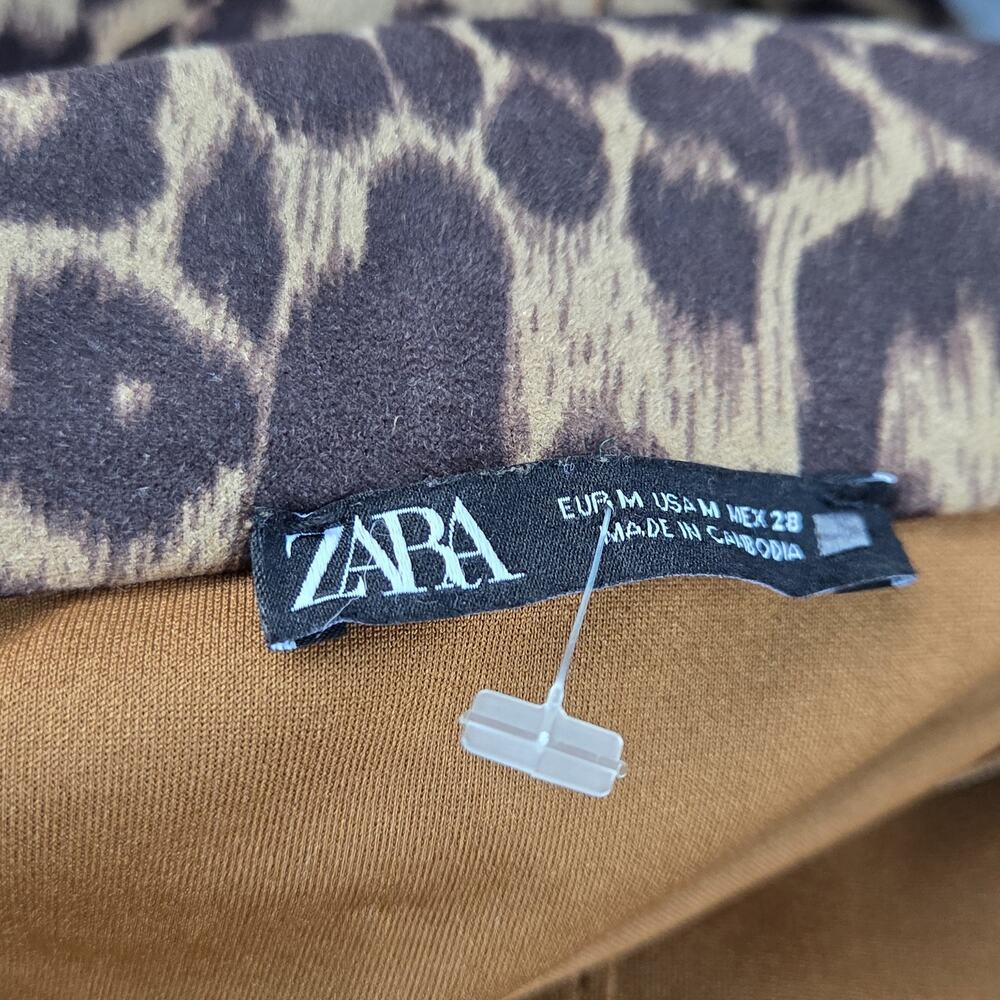 Zara Leopard Faux Suede Duster Jacket M Long Open Front Animal Print Coat - Picture 10 of 10